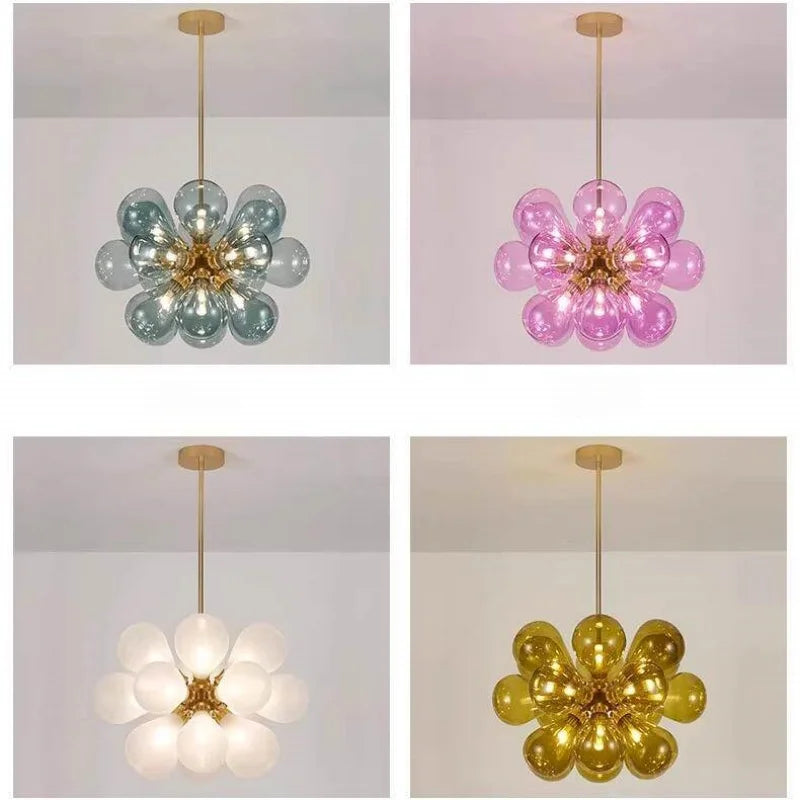 Modern Blue Glass Bubble Ball Chandelier Light - Decorative Ceiling Pendant Lighting Fixture for Living Room, Bedroom & Dining Room
