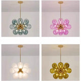 Modern Blue Glass Bubble Ball Chandelier Light - Decorative Ceiling Pendant Lighting Fixture for Living Room, Bedroom & Dining Room
