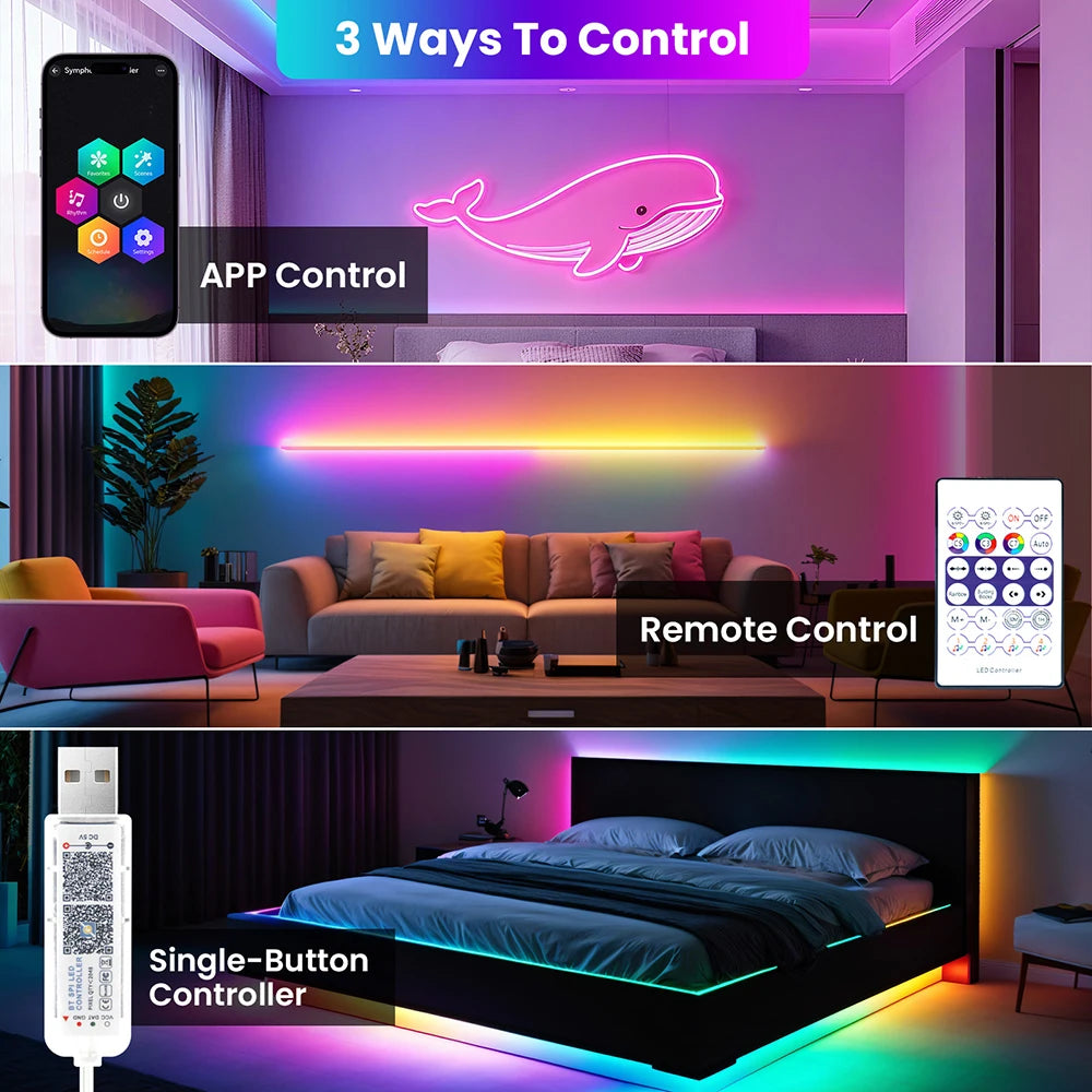 Fluffy Velvet RGB Neon LED Strip Light - 360° Round Tube WS2812B USB Light