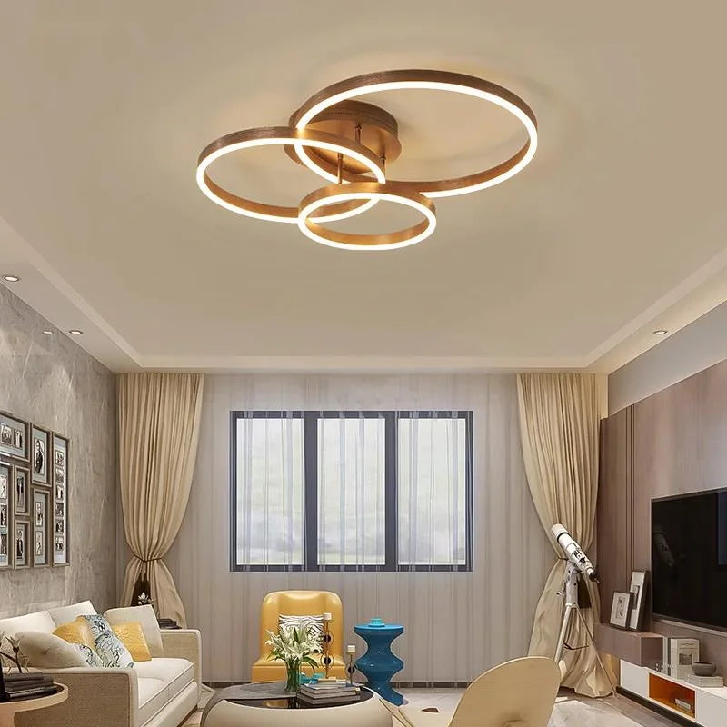 Nordic Creative Led Circle Chandeliers Bedroom Living Dining Room Lighting Chandelier Home Indoor Lamps Golden Brown Glossy Lamp