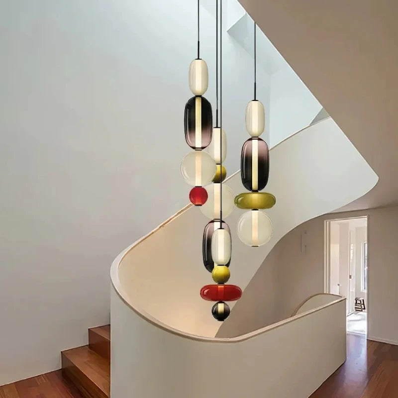 LED Pendant Light Restaurant Candy Glass LED Chandelier Luxury Stair Villa Master Bedroom Ceiling Lamps Home Decor Lamp Designer