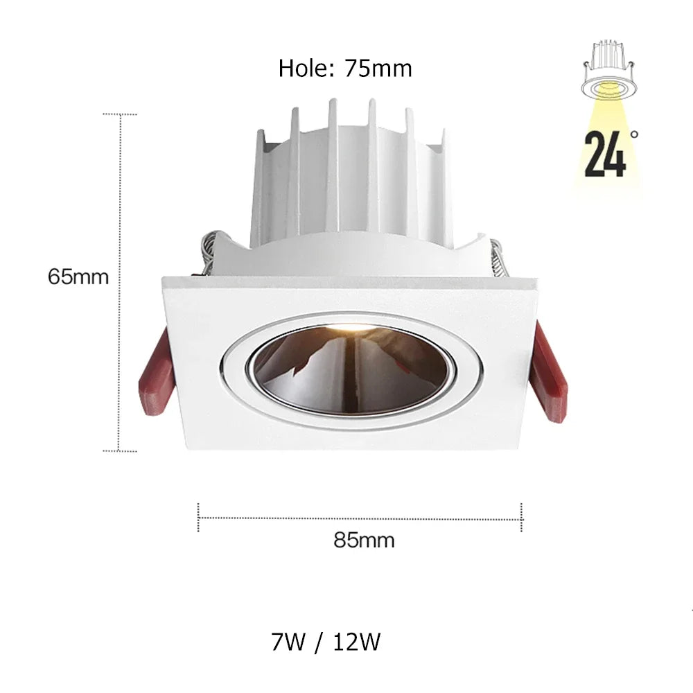 Led Downlight Recessed Deep Anti-glare Led Ceiling Downlights Single/ Double Dimmable 12W 24W For Home Bedroom Spot Office Lamp