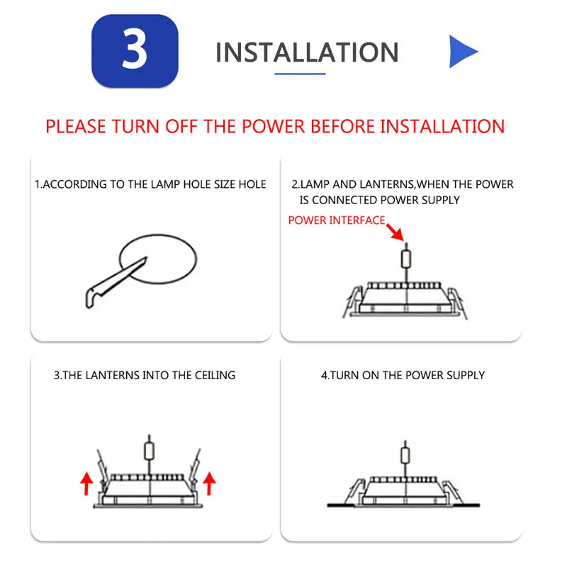 85MM to 290MM LED Downlight  24W 18W 12W 9W 6W 3W AC110V 220V Ultra thin led ceiling recessed grid downlight slim round/square panel light