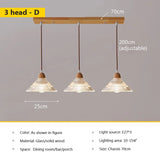 Nordic glass pendant lamp Japanese log wind cafe's restaurant three small chandelier bedroom bedside bar dining table lamps