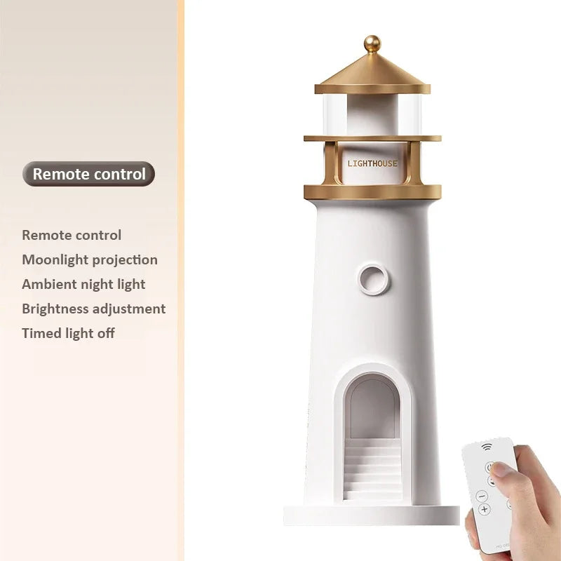 Lighthouse Ambient Night Light with Moon Projection - Bluetooth Speaker & Motion Sensor