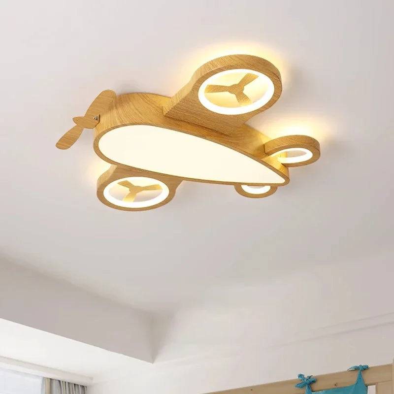 Children's Room Airplane Ceiling Lights Log Color LED Helicopter Light Nordic Modern Lamp Warm Youth Room Bedroom Chandelier