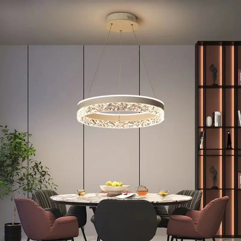 Modern Ring Pendant Lights Crystal for Living Dining Room Bedroom Hall Ceiling Chandelier Lamp Home Hanging Lustre Luminaire