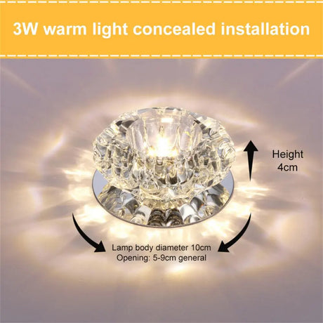 Flush LED Ceiling Lamp Living Room Crystal Corridor Aisle Lights 3W Three-color LED Ceiling Lights Balcony Lamp