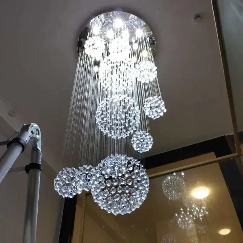 Modern Crystal Ceiling Chandelier Decoration High Spiral Large Raindrop Flush Mount Fixture Lamps Living Room Hall Led Lights