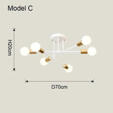 Modern Sputnik Chandelier Nordic Semi Flush Mount Ceiling Lamp Brushed Antique Gold Home Decor Lighting Fixture