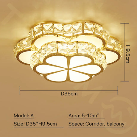 Fashion Flower Crystal LED Aisle Ceiling Chandelier Lamps Gold Plat fonier For Corridor Lustre Corridor Balcony Entrance lighting