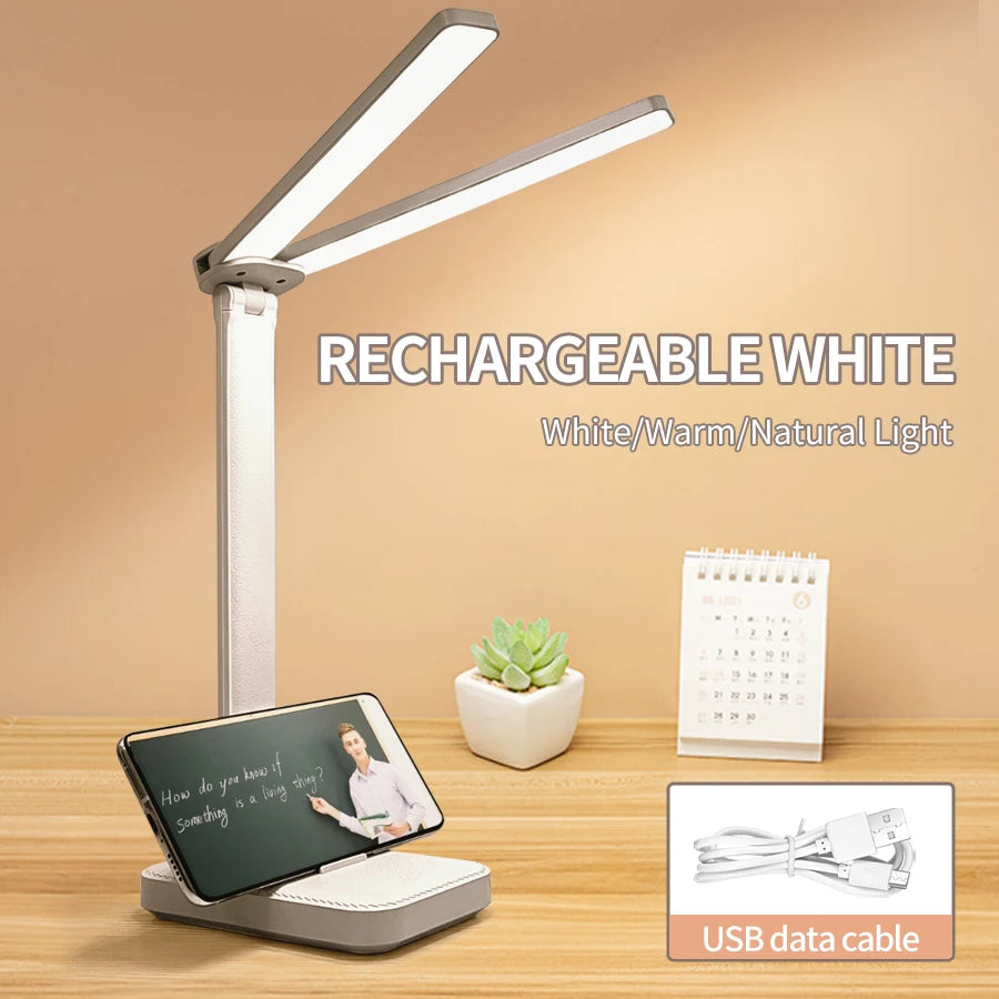 LED Desk Lamp 3 Levels Dimmable Touch Table Lamp USB Rechargeable Eye Protection Foldable Reading Night Light For Bedside Desk