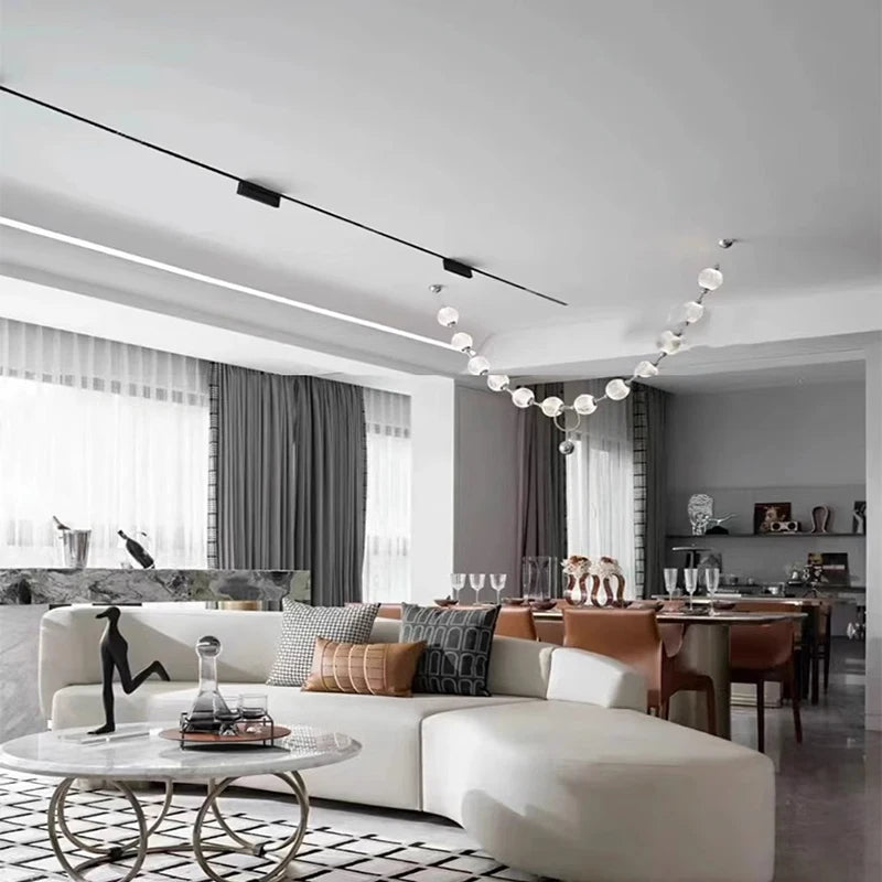2026 Trendy Pearl Necklace Design LED Dimmable Chandelier Balls Staircase 6 m Long Suspension Luminaire Lampen For Living Room