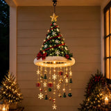 LED Santa Hat Hanging Light Christmas Hat Pendant Lamp with Tassel Bell Star Ornaments Xmas New Year Party Decoration Light