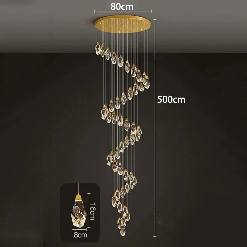Modern Home Decoration Crystal Ceiling Lights Chandelier Staircase Pendant Lamp Living Room Hanging Lights Interior Lighting