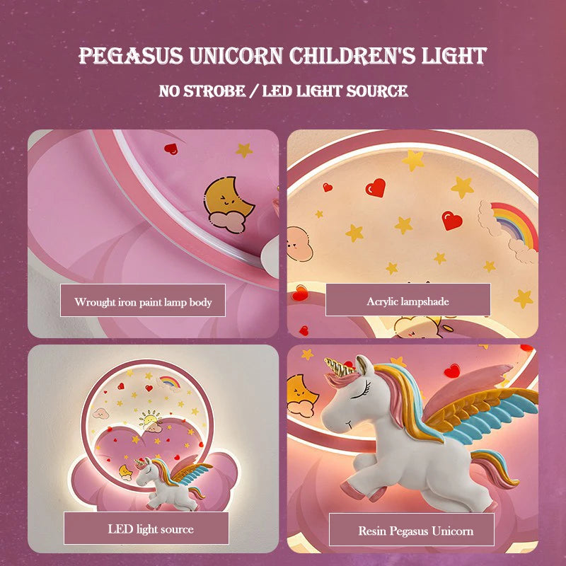 Industrial Cute Cartoon Cute Rainbow Unicorn Shaped LED Home Ceiling Lights Lustre Lamps for Living Room Decoration Chandeliers
