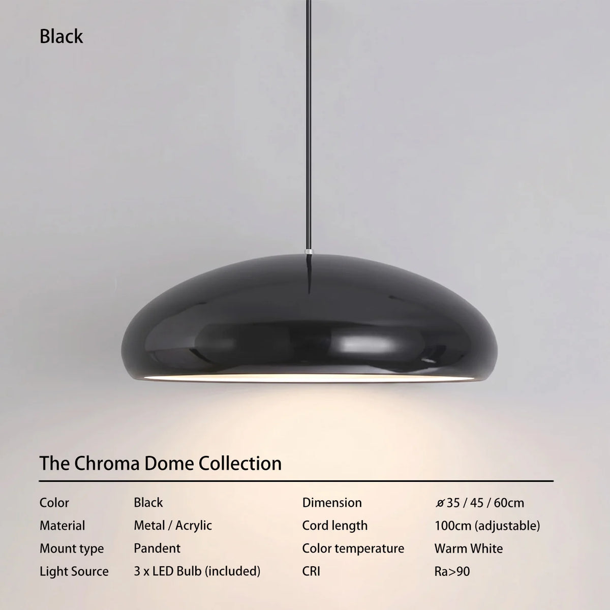 Contemporary Glossy Dome Shade Chroma Dome Black White Orange Red Vibrant Distinct Retro Minimalist Dining Room Pendant Light