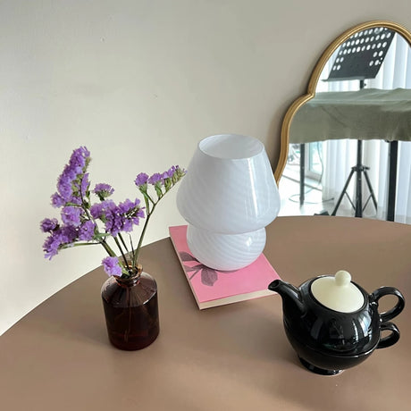 Murano Glass Desk Lamp Glass Table Bedside Lamps Vintage Striped Small Mushroom Decors Ambient Light Bedroom Livingroom