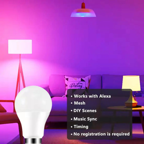 LED Smart Light Bulb, Color Changing Alexa Light, RGB Smart Lamp That Work With Alexa, E27 B22 Base,16 Million Colors, Dimmable
