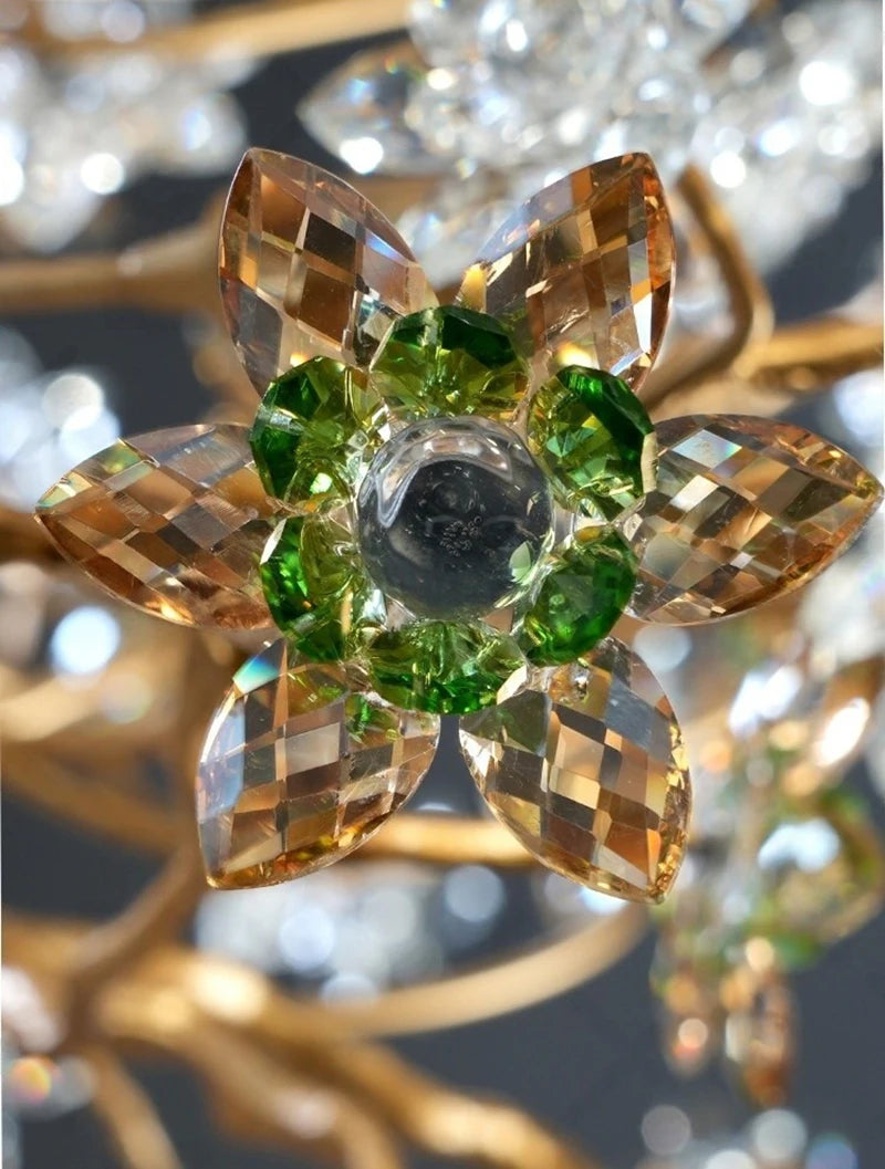Solid Brass Branch Crystal Chandelier - Creative Tree Art Lighting For Living Room Dining Room & Bedroom