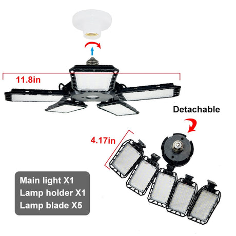 100-200W Led Garage Light E27/E26 Big Lamp Adjustable Deformable Bulb Ceiling Light for Shop/Storage/Warehouse Workshop Lighting