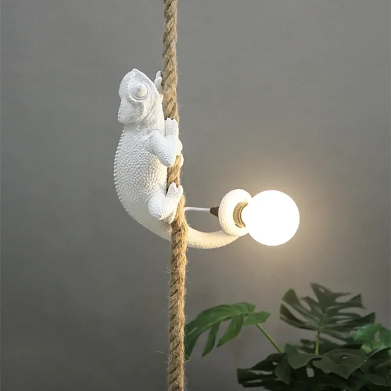 Retro Industrial Monkey Resin Pendant Light - Creative Chameleon Animal Hanging Lamp