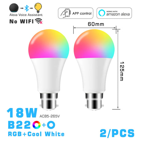 LED Smart Light Bulb, Color Changing Alexa Light, RGB Smart Lamp That Work With Alexa, E27 B22 Base,16 Million Colors, Dimmable