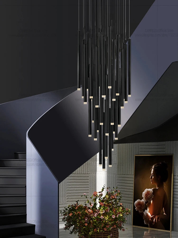 LED Modern Minimalist Long Strip Hanging Staircase Pendant Light Attic Pendent Lamp Villa Living Room Dining Room Chandelier