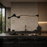 Linear Solid Wood Pendant Light with a Gentle Curve Dimmable LED Chandelier in 3 Wood Colors for Kitchen Island Dining Room
