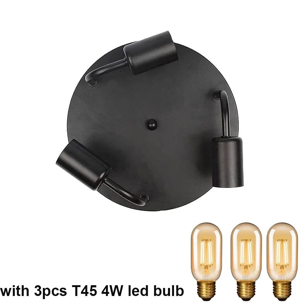 3 heads led ceiling light with T45 Led Bulb Black body E26 E27 socket ceiling lamp for indoor living dining room lighting