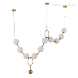 European Luxury Necklace Glass Ball Pendant Light - Modern White Pearl Bean Chandelier Fixture for Restaurant, Hotel Hall & Dining Room