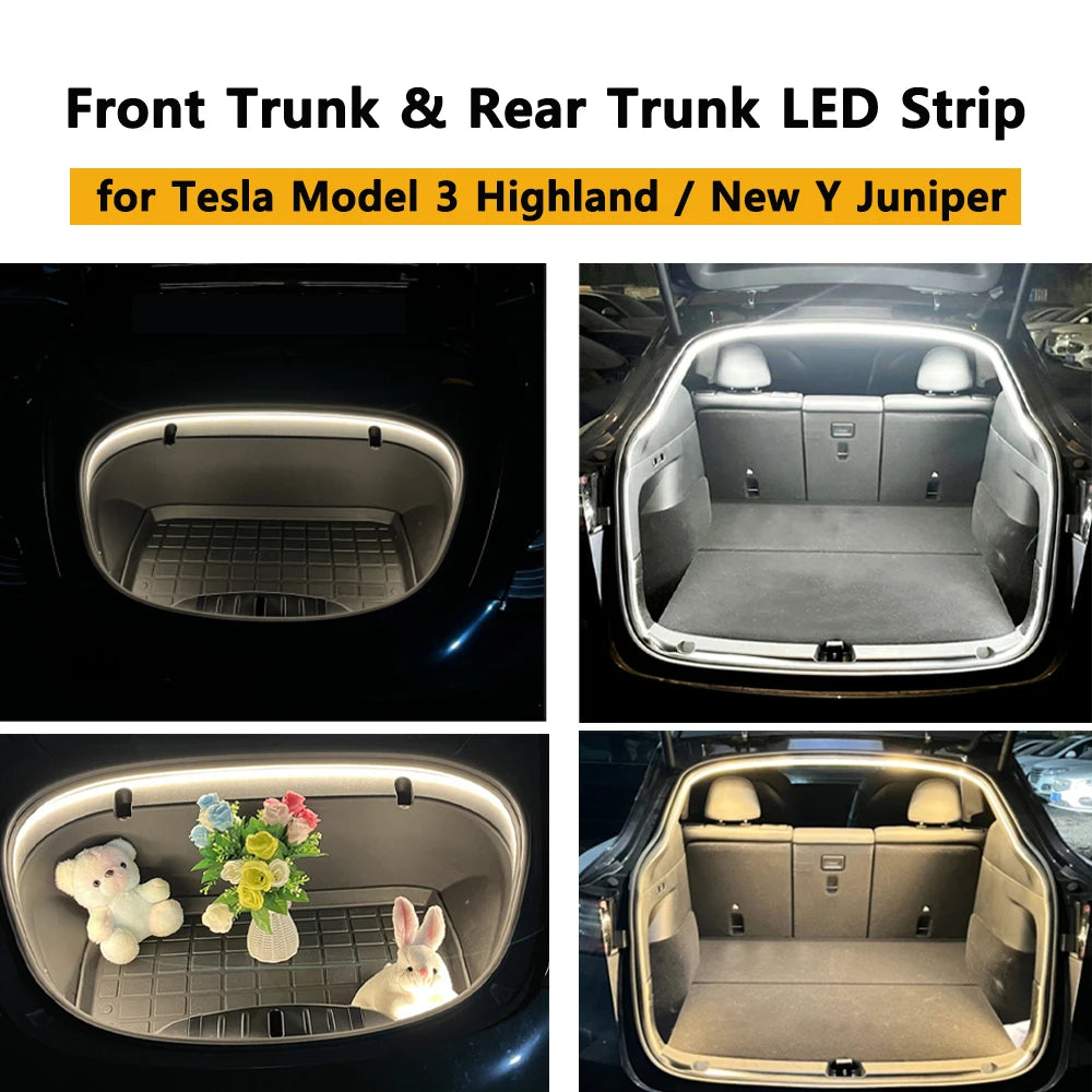 2026 New Rear Front Trunk Waterproof LED Strip Atmosphere Brighten Light Plug & Play for Tesla Model Y Juniper New 3 Highland