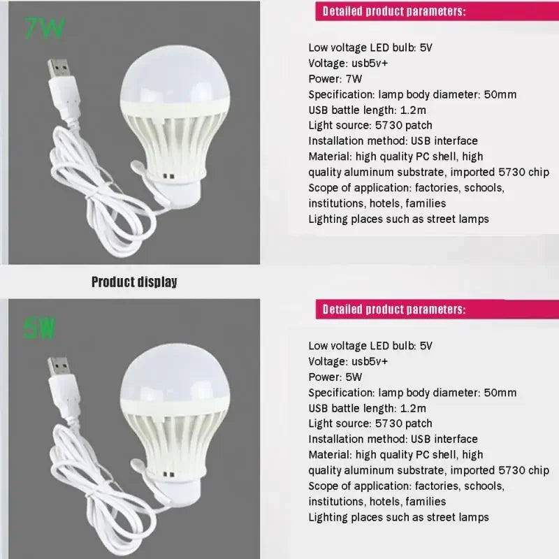 3W 5W 7W USB LED Bulb 5V Portable LED Lamp Night Light Outdoor Camping Lamp Reading Light Bulb Energy Saving Emergency Lamp