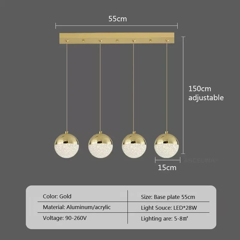 Nordic LED Dining Chandelier Creative Simple Acrylic Half Ball Indoor Pendant Lamp for Restaurant Aisle Corridor Pendant Lamp