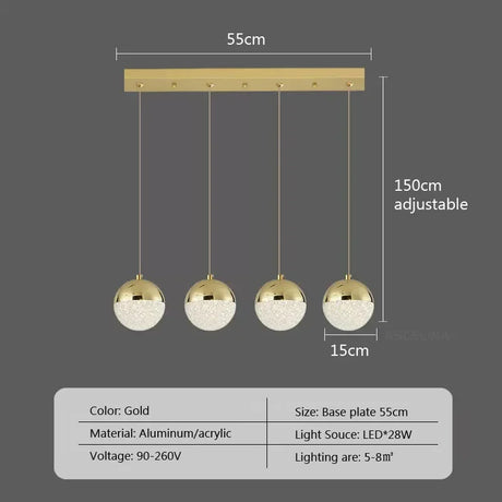 Nordic LED Dining Chandelier Creative Simple Acrylic Half Ball Indoor Pendant Lamp for Restaurant Aisle Corridor Pendant Lamp