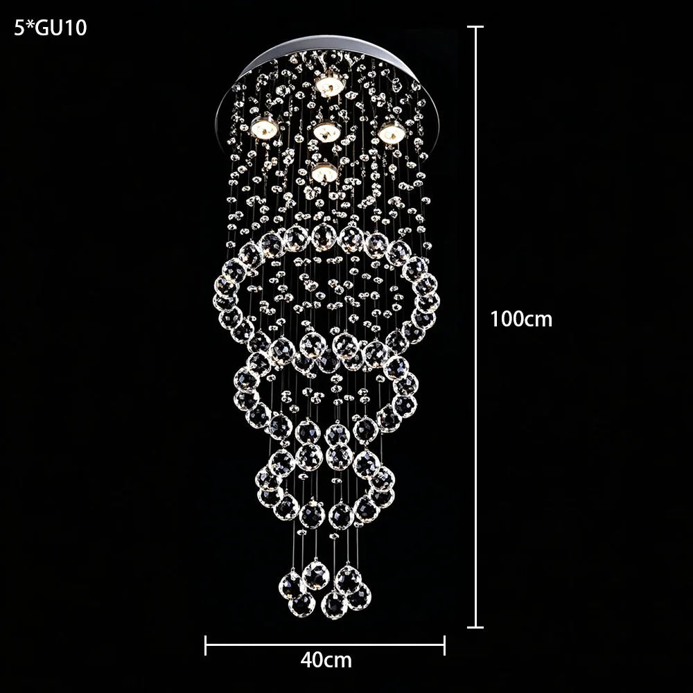 Multi Layer Waterfall Crystal Chandelier Round Ceiling Mount Pendant Light For Staircase Villa Hall Luxury Decor Fixture