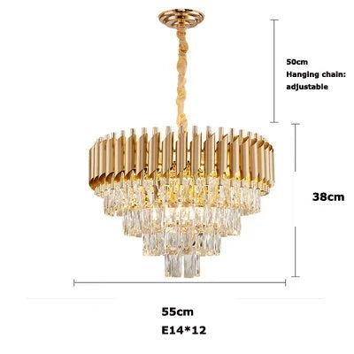 Modern round square layered crystal chandelier black gold luxury Led ceiling lamp living room main lamp villa foyer lighting