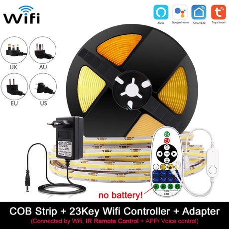 Wi-fi CCT COB LED Strip Light Kit 5mm 10mm Color Temperature Dimmable Supports Alexa Google SmartThings Room Decors