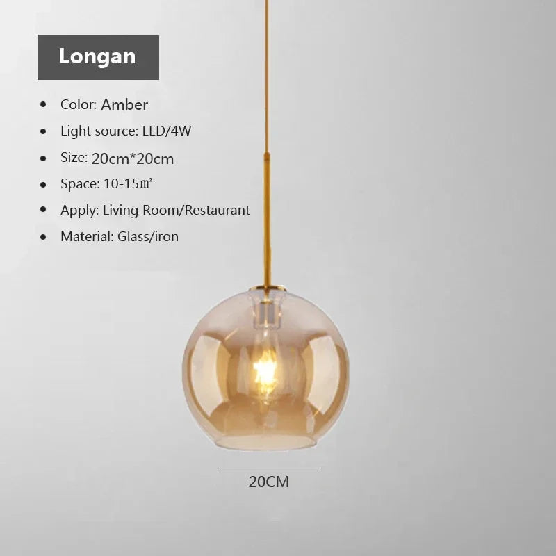 Nordic Glass Pendant Light glass Hanging Lamp Dining Room Chandelier Living Room Bedroom Cafe Study LED Lamps Room Decor Lustre