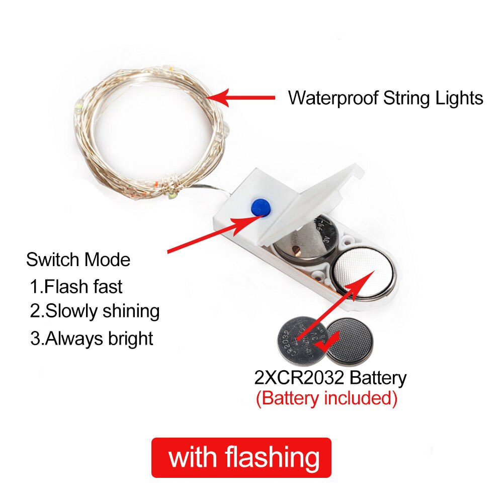 Three mode LED Fairy Light Mini Christmas Light holiday Copper 10pcs Wire String Light Waterproof Including 2*CR2032 Battery