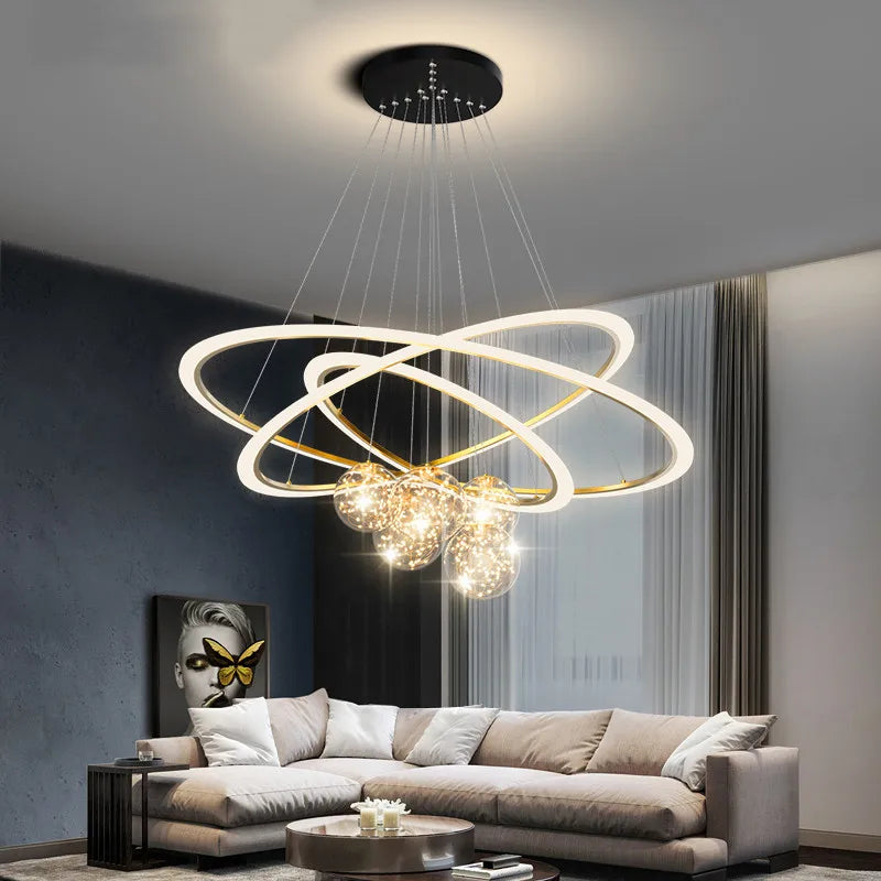 2025 New Pendant Light Lusters For Living Room Chandelier Modern Creative Circle Ring Bedroom Lamps Restaurant Ceiling Luminaire