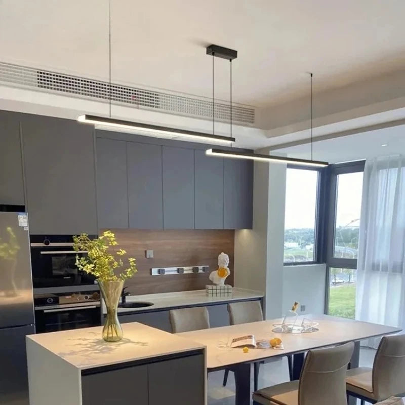 Modern Nordic Pendant Light Minimalist Long Black Hanging Lamp Home Decoration LED Chandeliers for Living Dining Room Office Bar