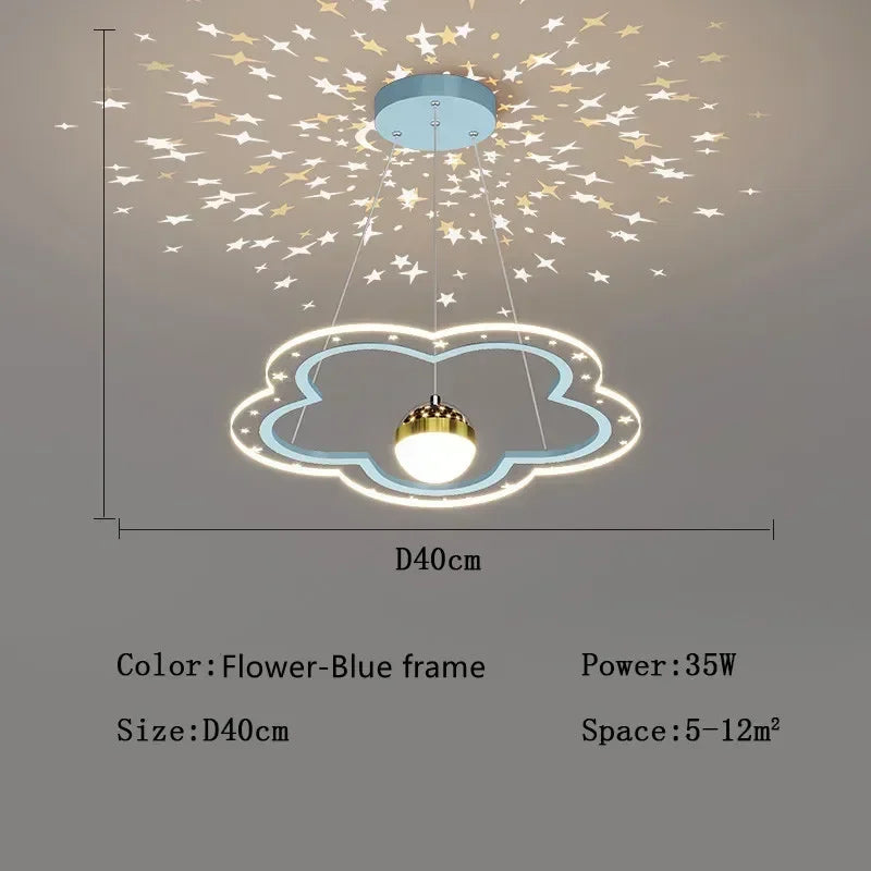 Modern Creative Star Children's Room LED Chandeliers for Bedroom Study Design Ring Lamp Home Decors Cartoon Warm Lighting Fixture