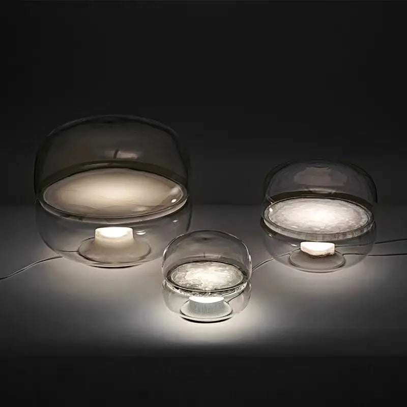 Luxury Designer Bedroom Marble Table Lamp Macaron Table Lamp Simple Smoky Grey Amber Glass Lamp Art Bedside Cute Night Light