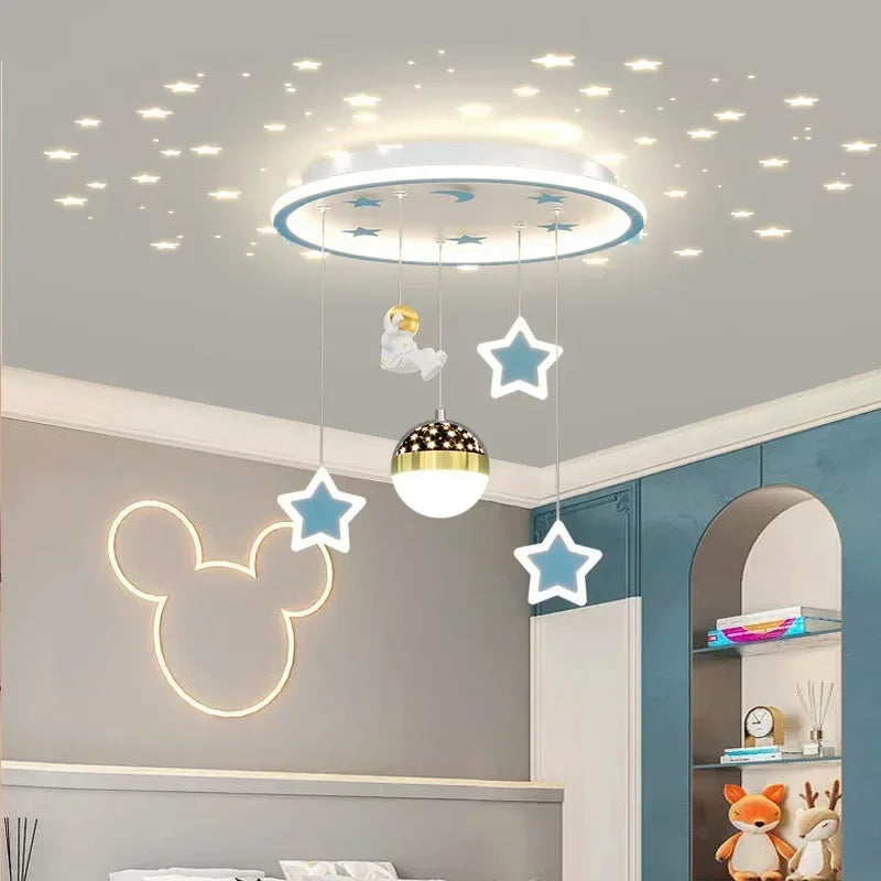 Modern Creative Star Children&#39;s Room LED Chandeliers for Bedroom Study Design Ring Lamp Home Decors Cartoon Warm Lighting Fixture