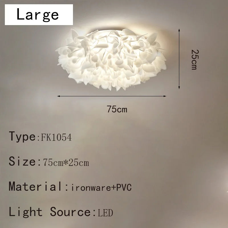 Romantic White Flower LED Ceiling Lamp Bedroom Restaurant Parlor Lighting Remote Control Dimmable Home Decors PVC Dropshipping