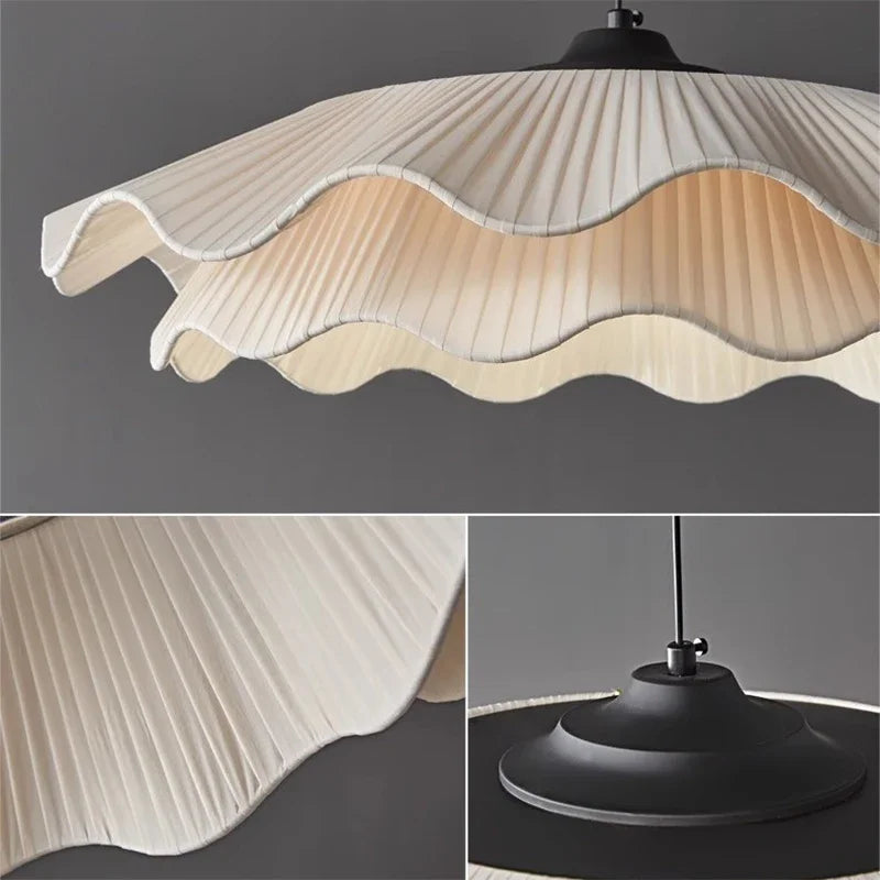 Korean Style Modern Art Decor Fabric LED Chandelier - Contemporary Textile Ceiling Pendant Light Fixture for Living Room, Bedroom & Dining Room