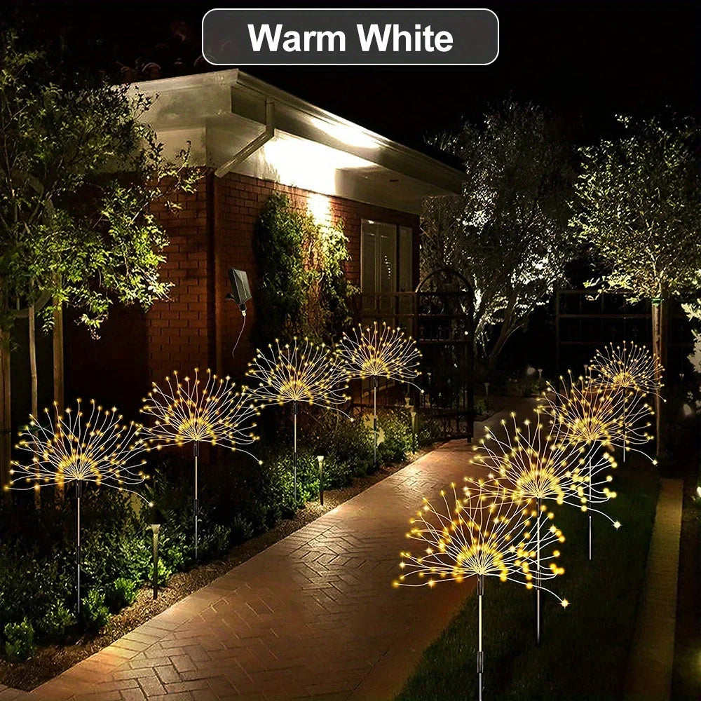1 Pack Solar Firework Lawn Light Outdoor, IP65 Solar Garden Flower Fairy Lights For Patio Garden Christmas Lighting Decoration