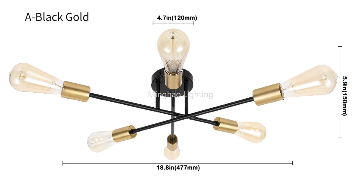 Dropshipping Modern Sputnik Chandelier Nordic Semi Flush Mount Ceiling Lamp Brushed Antique Gold Home Decor Lighting Fixture