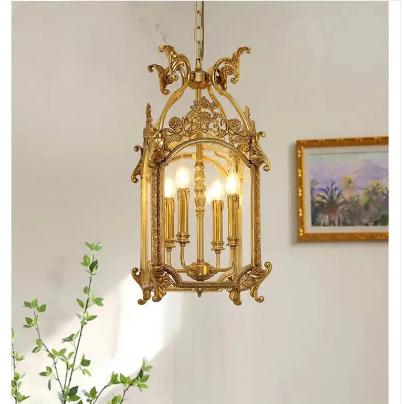 Luxury Copper Glass Corridor Aisle Restaurant Bar Shop Cylinder Solder Birdcage Chandelier Lamp D30cm H62cm Candle Hanging Light